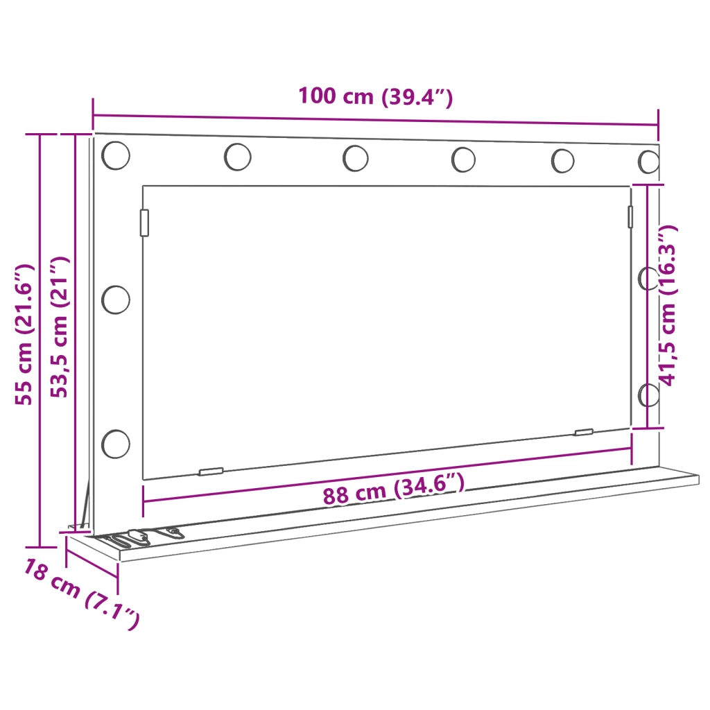 Specchio da Toeletta con luci LED Bianco 100x55x18 cm