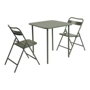 Set tavolo da giardino in acciaio con 2 sedie pieghevoli, 70cm, verde