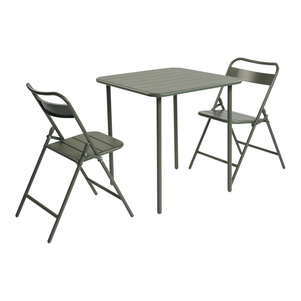 Set tavolo da giardino in acciaio con 2 sedie pieghevoli, 70cm, verde