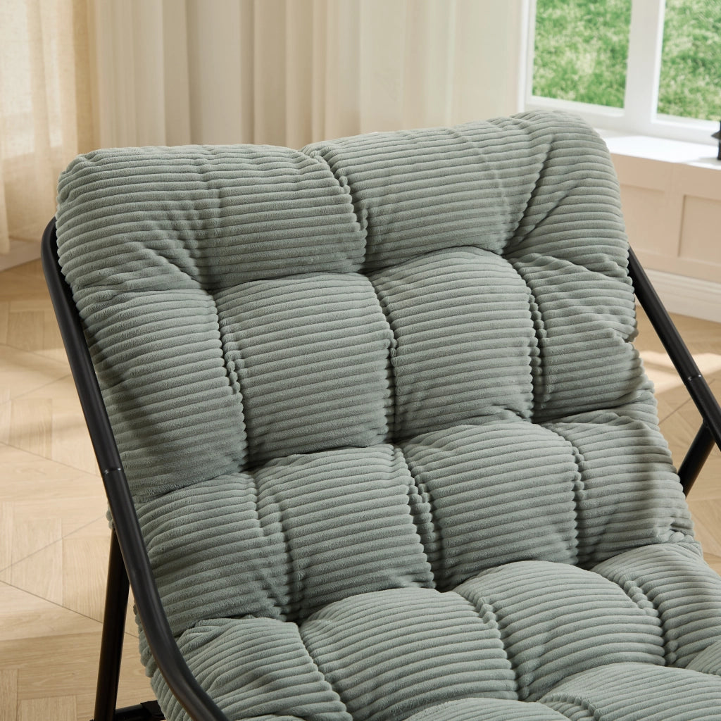Sedia a Dondolo da Giardino Regolabile con Cuscino Spesso e Poggiapiedi Struttura in Acciaio Verde Chiaro 75 × 116 × 82 cm