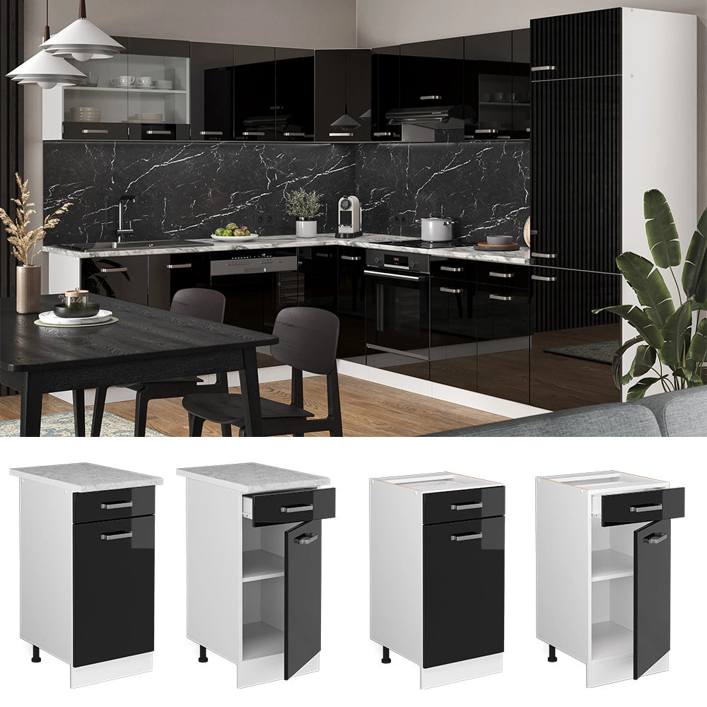 Vicco Mobiletto base per cucina Nero lucido 40 cm , PL Rovere