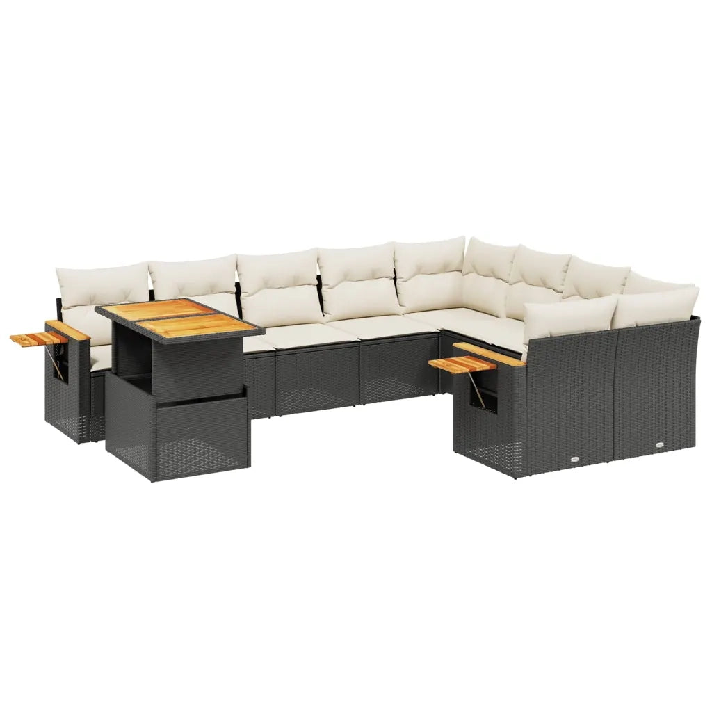 Set Divani da Giardino 10pz con Cuscini in Polyrattan Nero 3273681