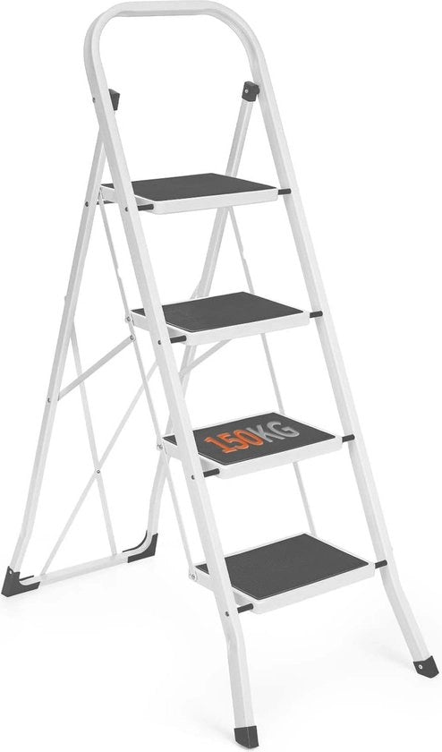 Ladder 4 tredini pieghevole - Antiscivolo con maniglia, robusta e multifunzionale per uso domestico e ufficio, carico massimo 150 kg
