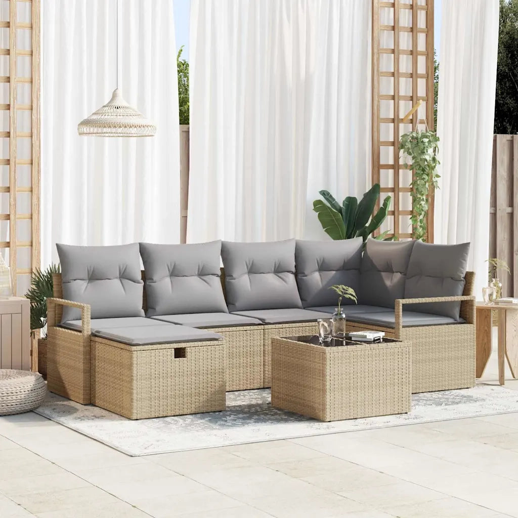 vidaXL Set Divano da Giardino con cuscino 7 pcs beige e grigio chiaro