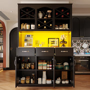 Buffet da Cucina con LED ¨C MINIMAL ¨C Nero, 3 Ante, 3 Cassetti, 120x40x180 cm