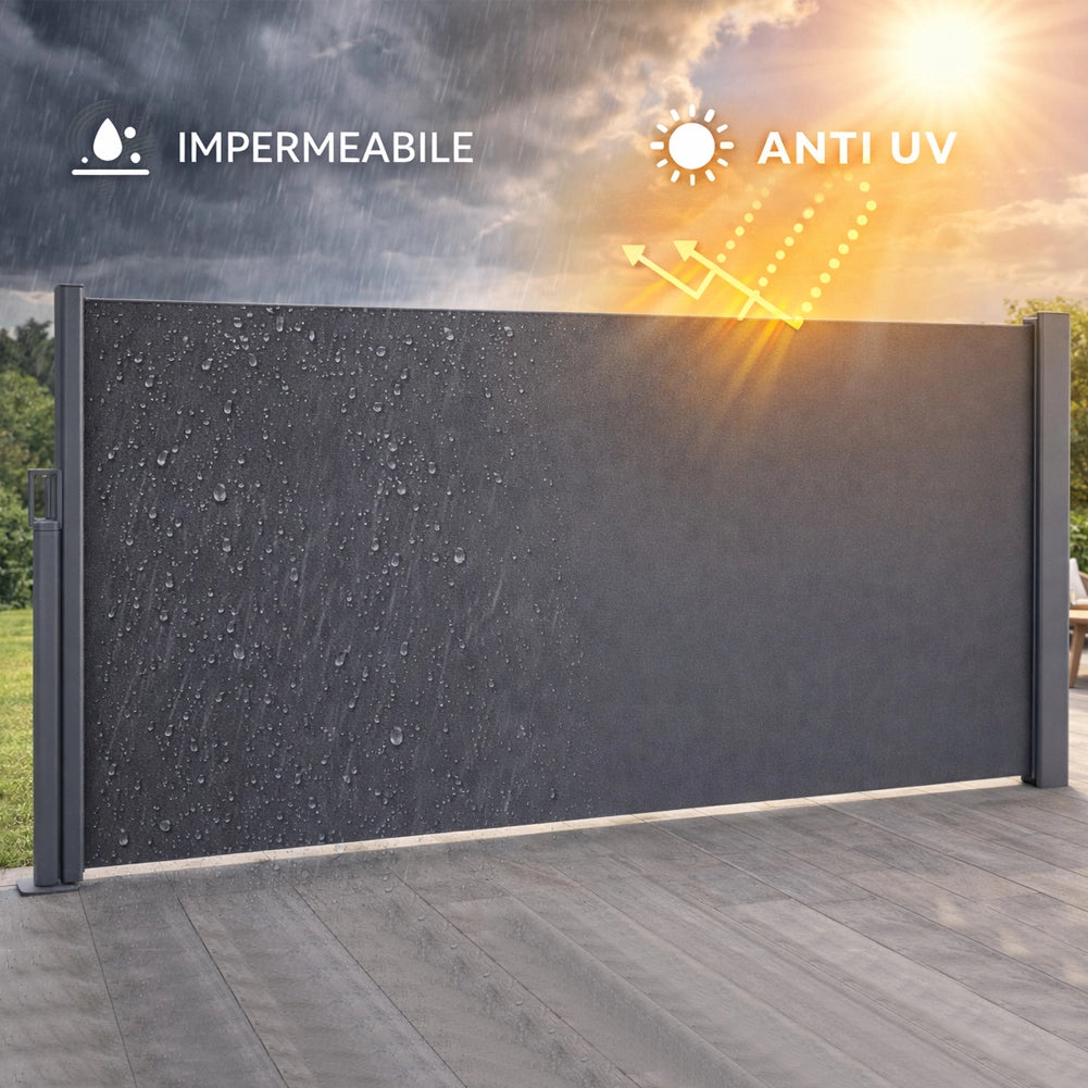 Tenda Sole Laterale Retrattile 1.4x3 Metri Telo Frangivista Avvolgibile Grigio