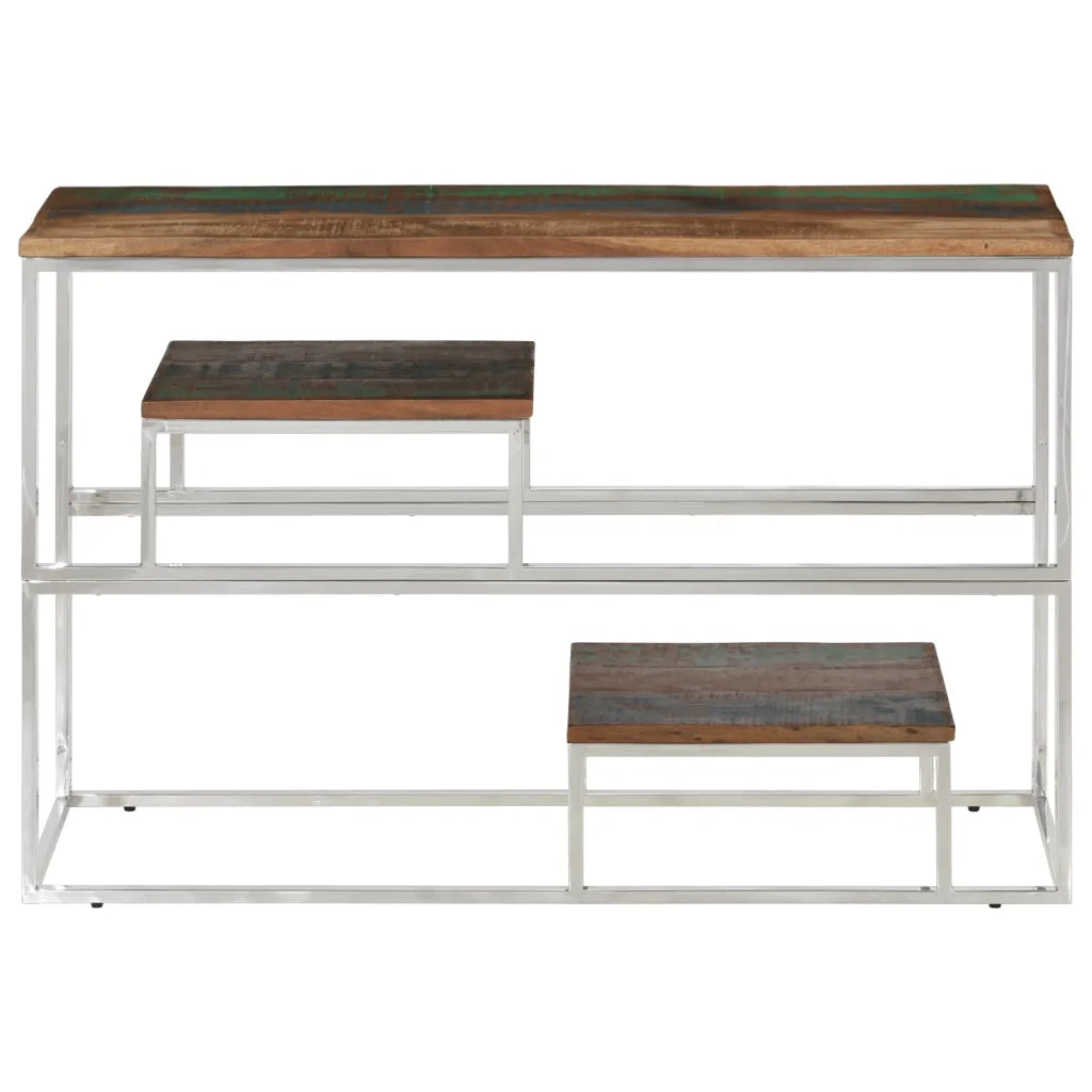 Tavolino Consolle Argento Acciaio Inox Legno Massello Recupero 350008