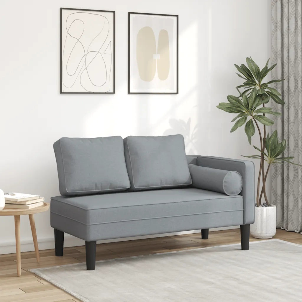 Chaise Longue con Cuscini Grigio Chiaro in Tessuto CFW2691580