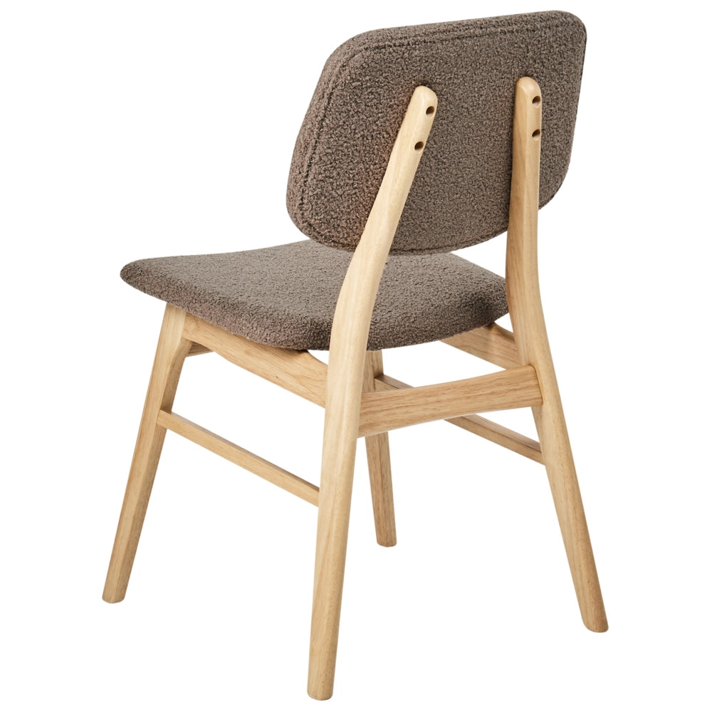 Set di 2 sedie da pranzo in tessuto tortora e legno chiaro stile retrò senza braccioli