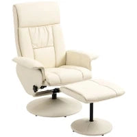 Poltrona Relax Reclinabile fino 135° con Seduta Girevole e Pouf Poggiapiedi, 78x84x110cm, Crema