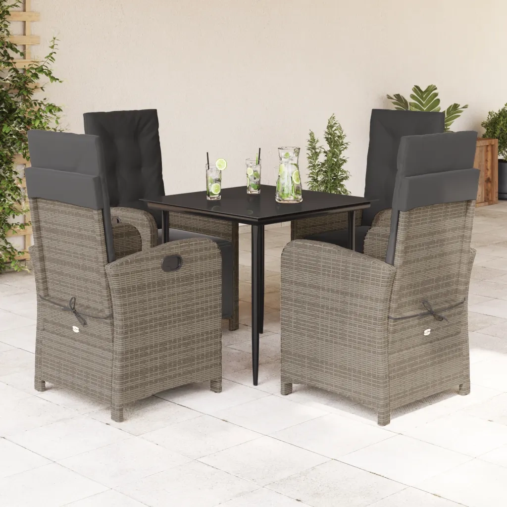 Set da Pranzo da Giardino 5 pz con Cuscini in Polyrattan Grigio 3212557