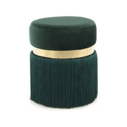 Pouf di design Rebecca con frange e anello dorato verde