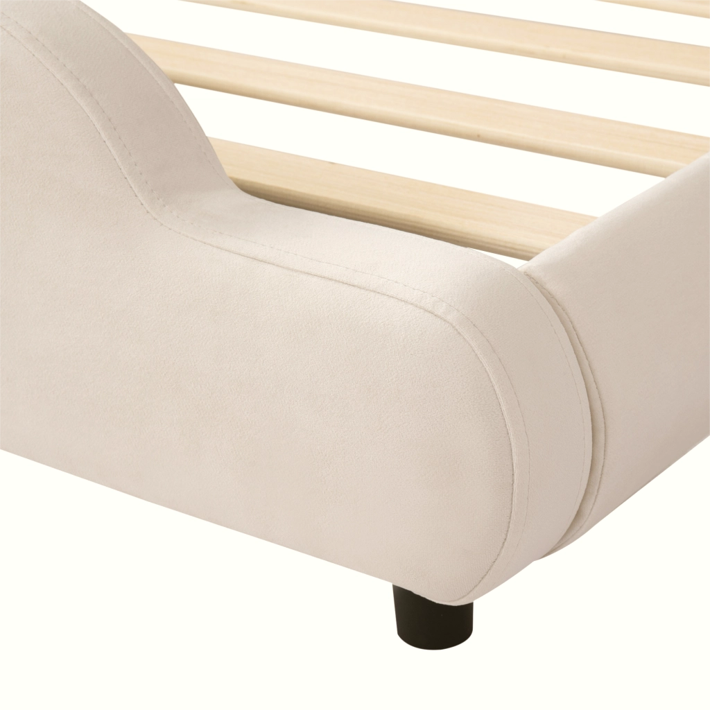 Letto per Bambini 140x200 cm; Con Struttura Unica; Angoli Arrotondati e Velluto Beige