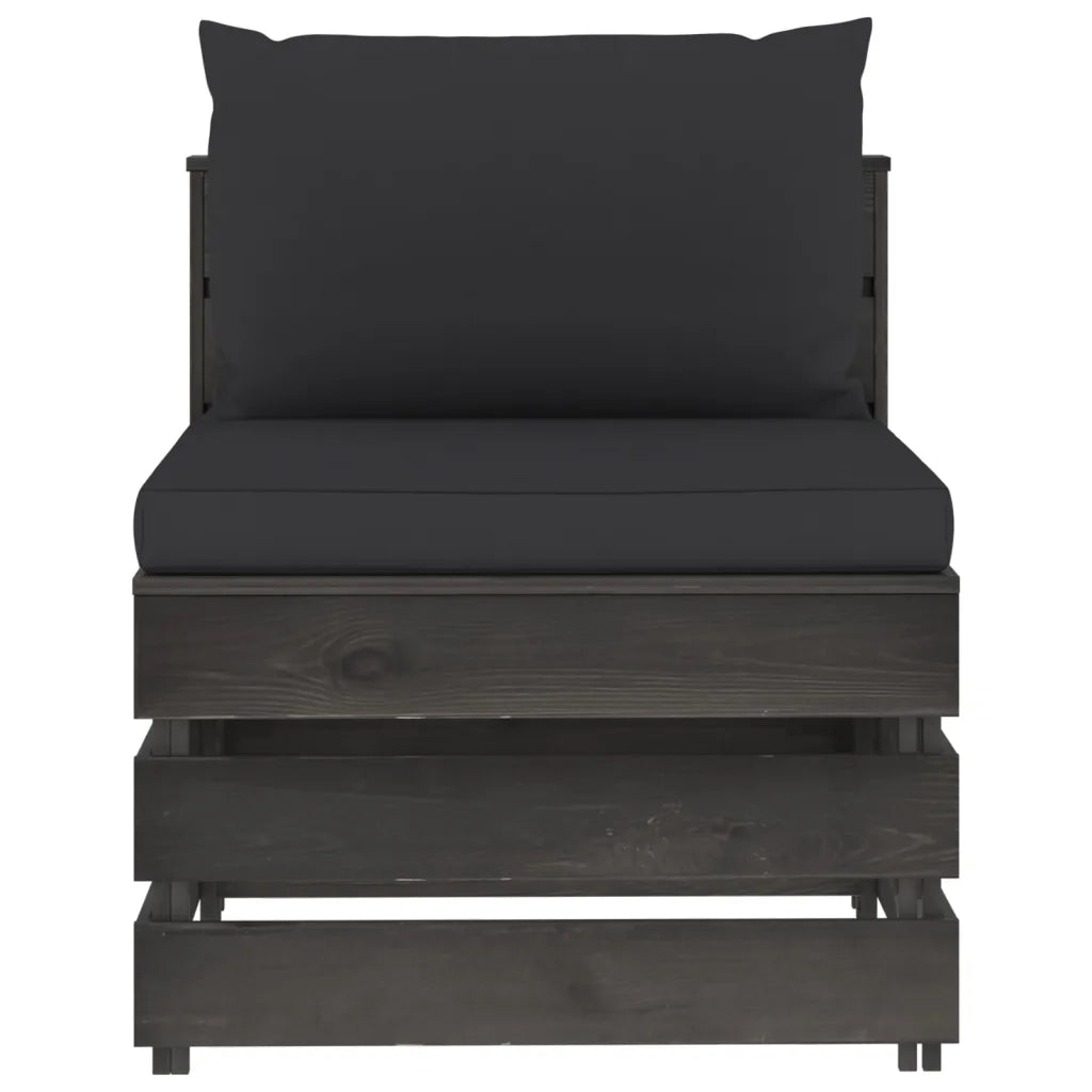 Divano Centrale Modulare con Cuscini in Legno Impregnato Grigio 3068127