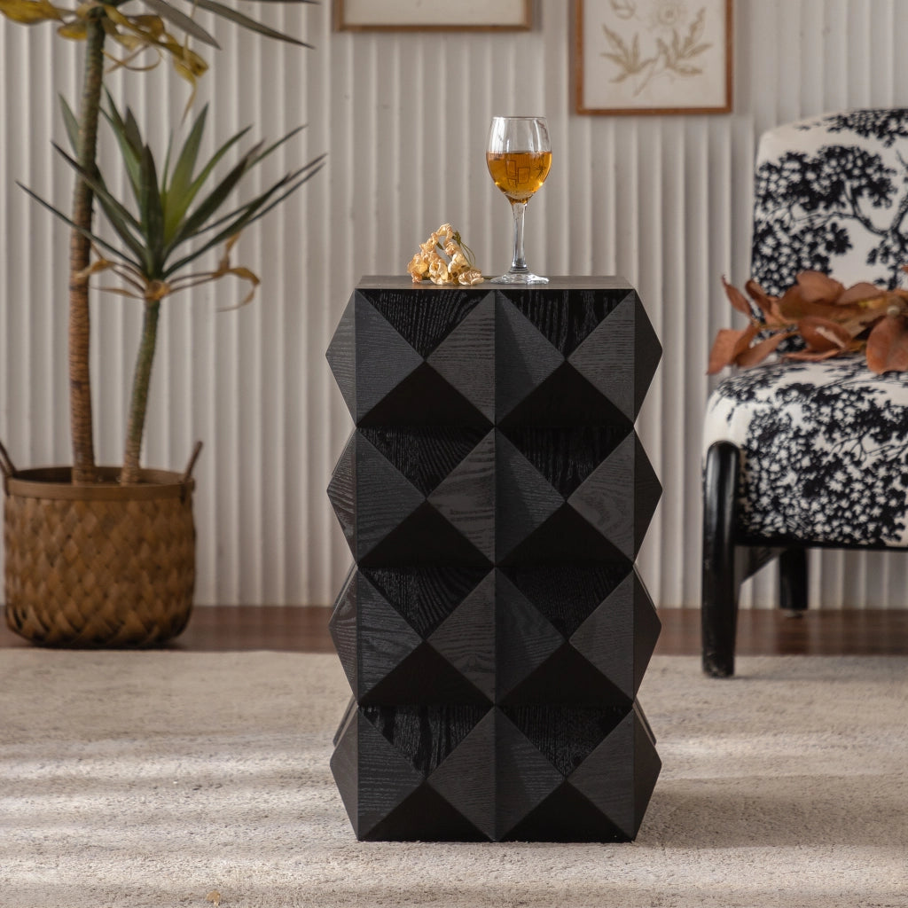 Tavolino basso in legno massello e MDF con rilievo tridimensionale, stile retrò, senza montaggio, per soggiorno, nero