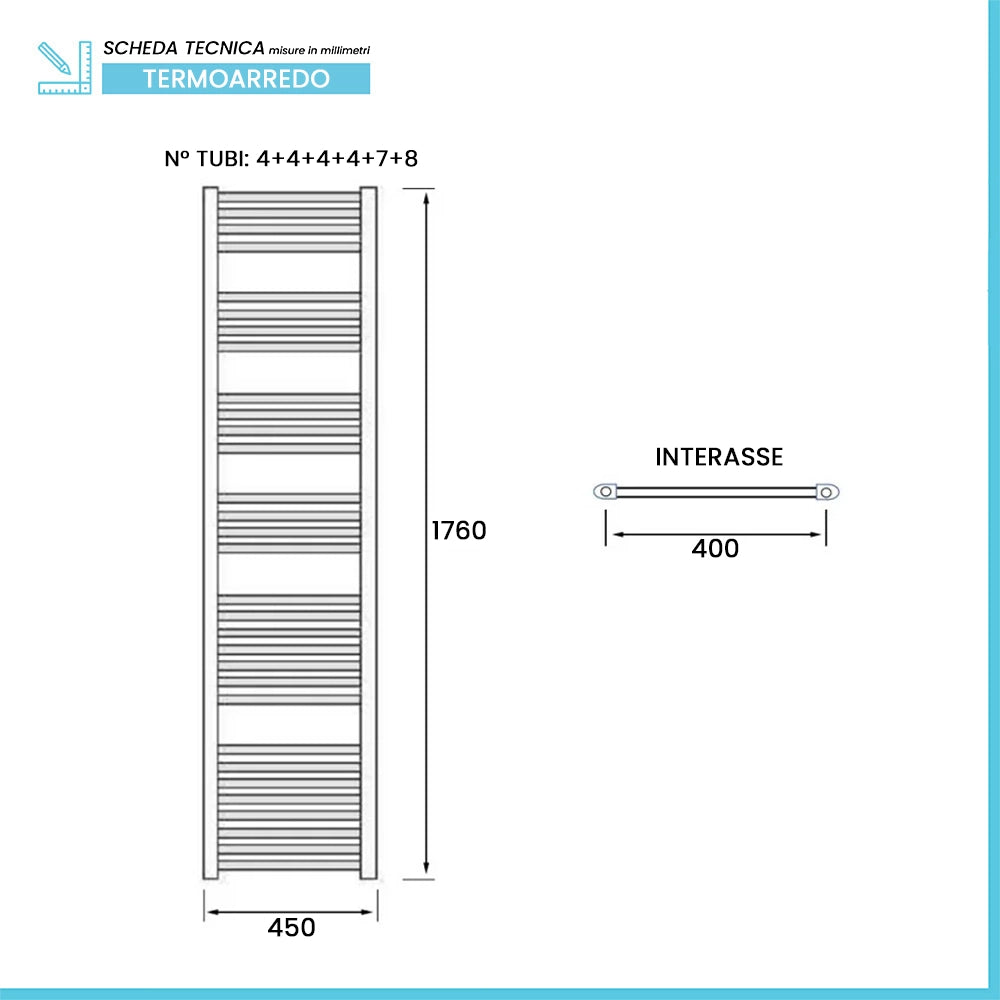 Termoarredo verticale bianco L 45x176 interasse 40 cm Opera