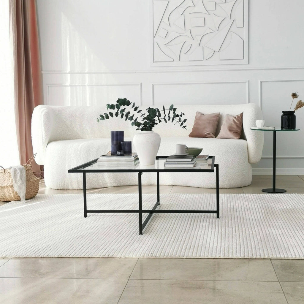 Mascate, Tavolino da Salotto Resistente All'appannamento, 85x85x35h cm Nero