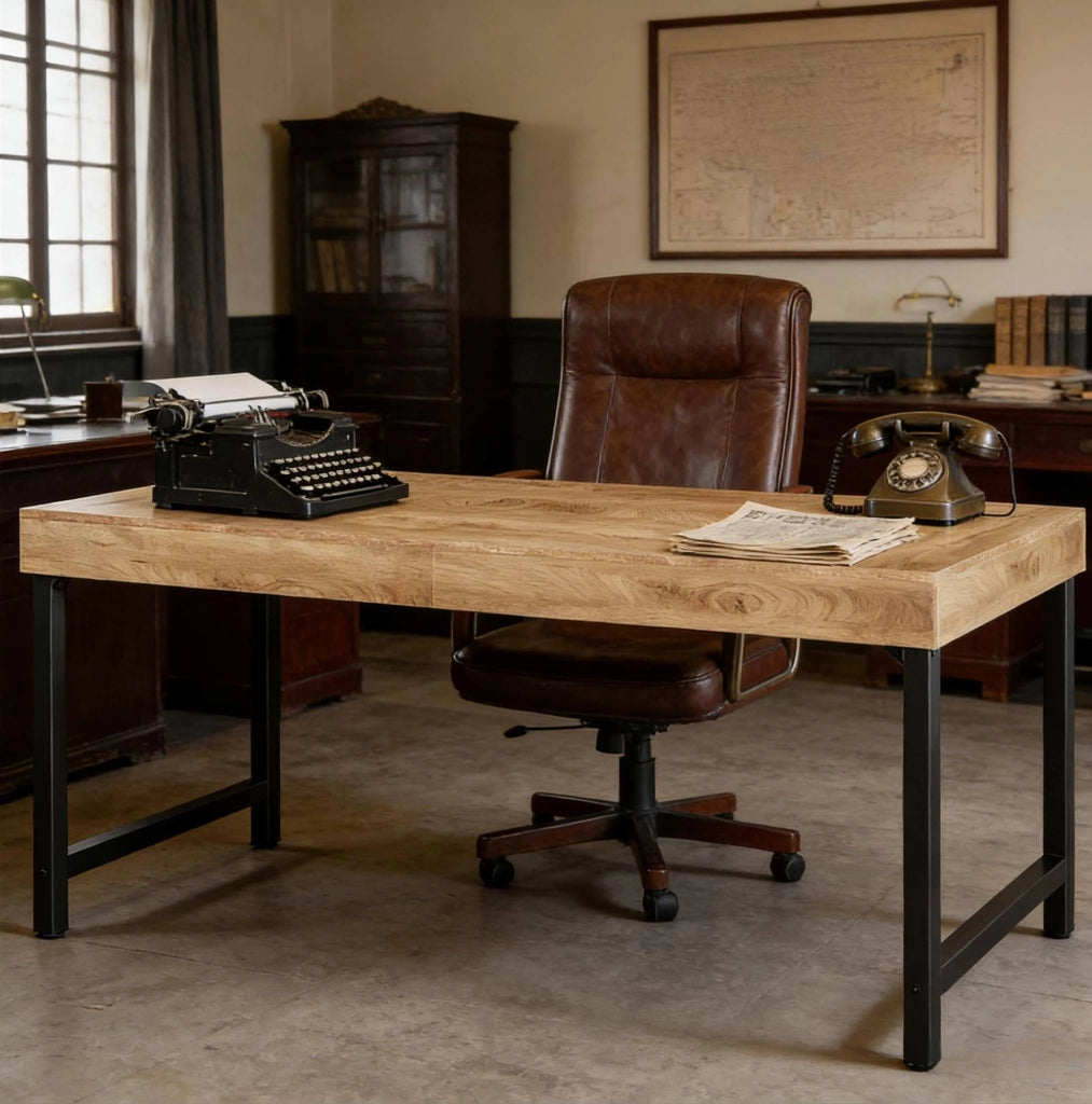 Scrivania da ufficio 140 cm in MDF e metallo nero/marrone