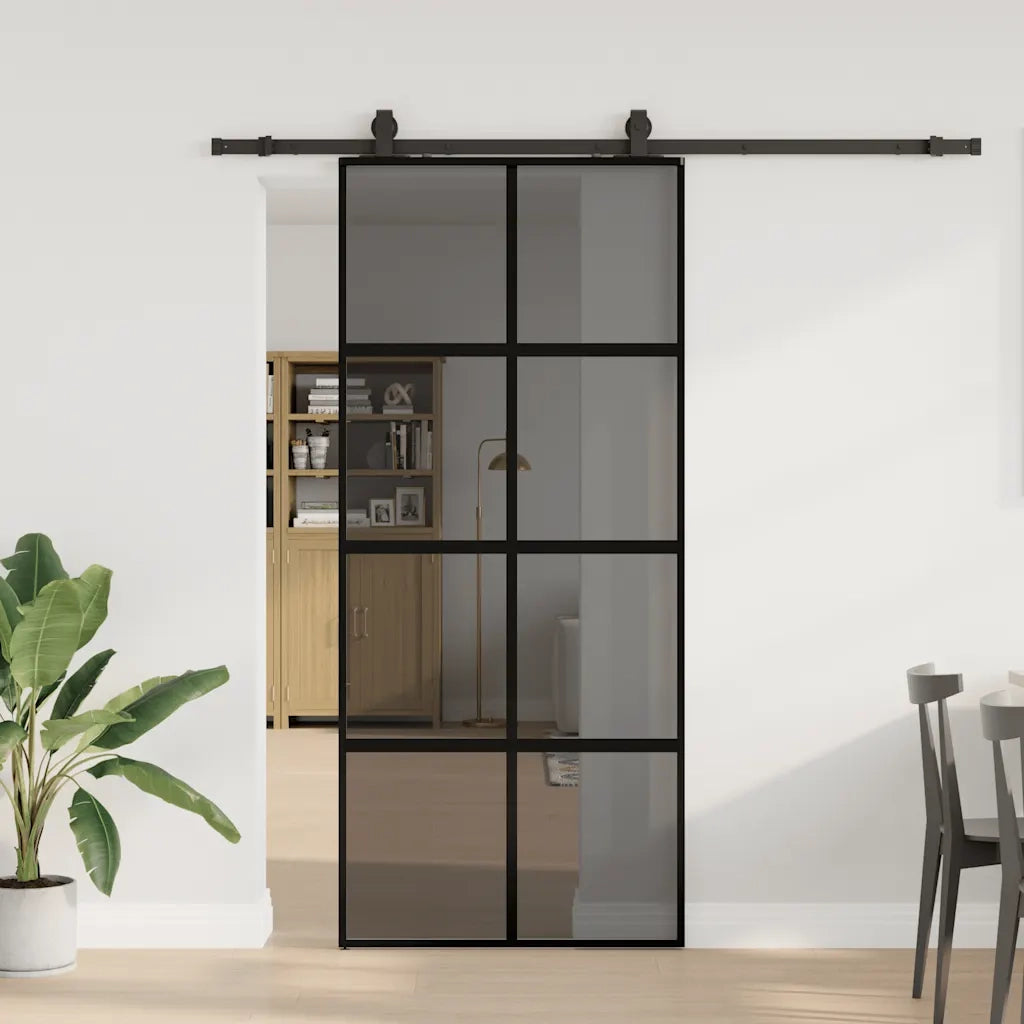 Porta Scorrevole Set Ferramenta Nera 90x205 cm Vetro Temperato