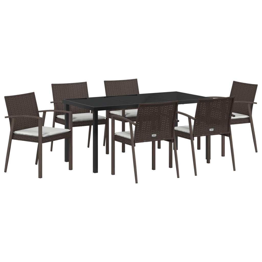 Set da Pranzo da Giardino in 7 Pezzi con Cuscini Marrone in Polyrattan
