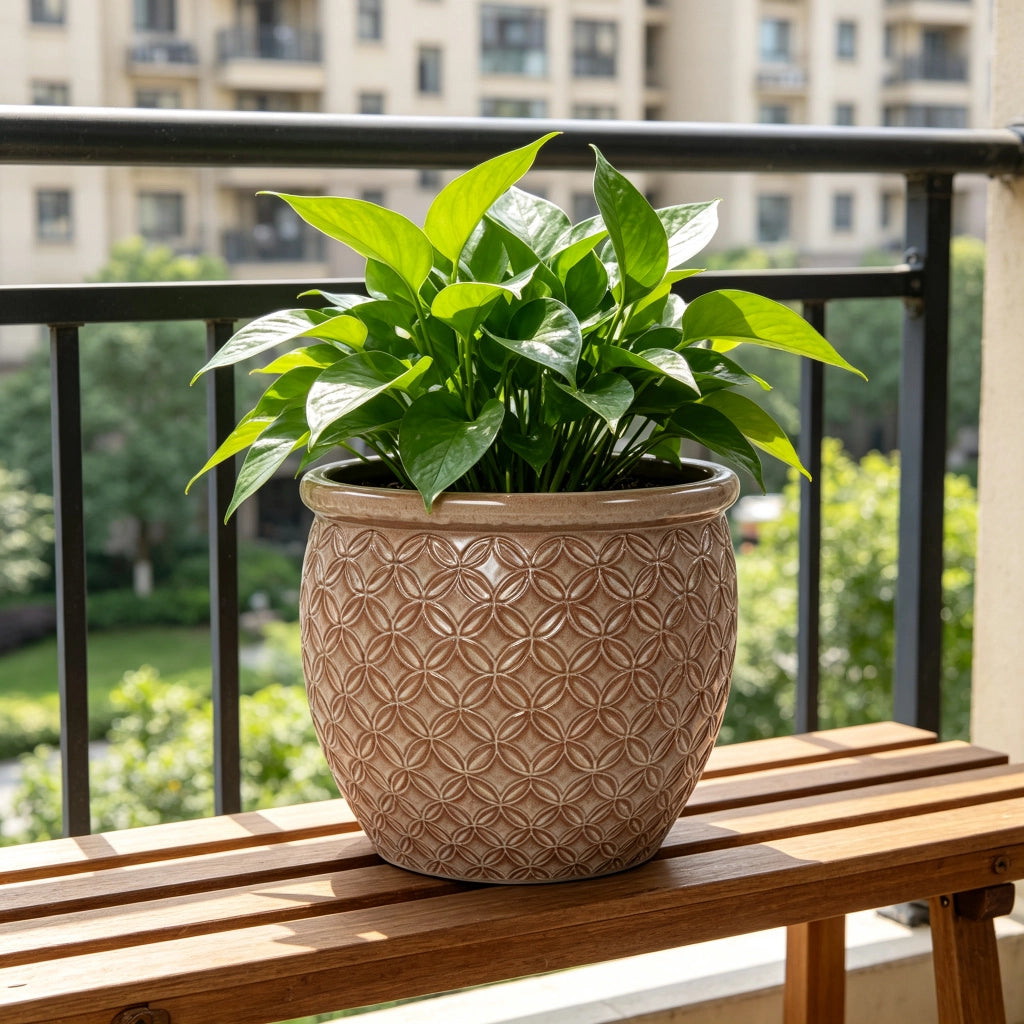 VASO DA FIORI IN CERAMICA Ø 30,5 cm BEIGE SMALTATO, uso interno ed esterno