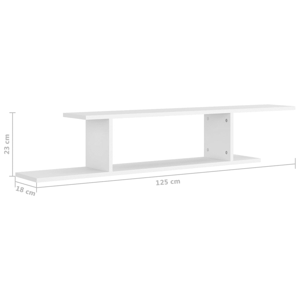 Scaffale TV Parete-Mensole a Muro Rovere Bianco 125x18x23 cm Legno Multistrato