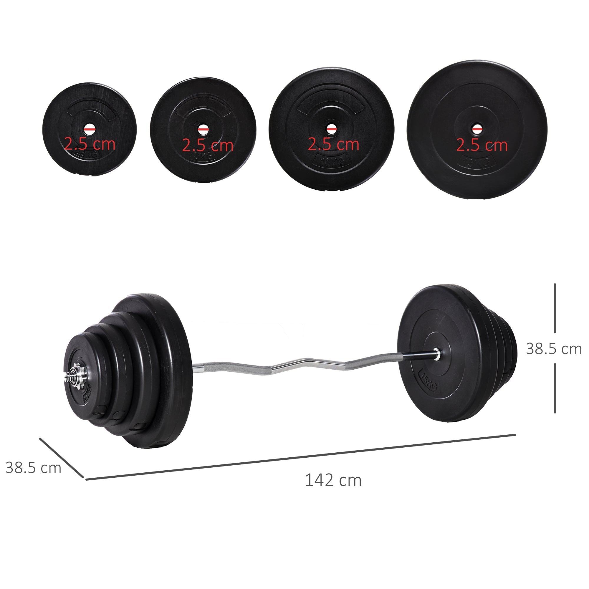 Set Bilanciere 140 cm Barra Curva in Acciaio con 8 Dischi Peso Regolabile 70 Kg