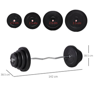 Set Bilanciere 140 cm Barra Curva in Acciaio con 8 Dischi Peso Regolabile 70 Kg