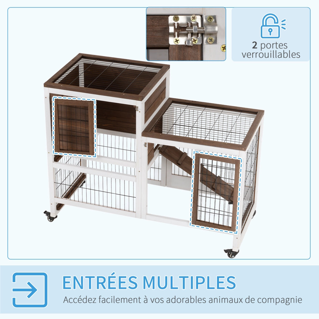 Gabbia per conigli a 2 piani con ruote ¨C Minimal ¨C Grigio 120x60x100 cm