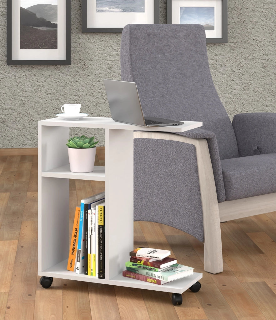 MOBILE TAVOLINO CON RUOTE PORTA PC COMODINO UFFIO CASA BIANCO OPACO 60x45x22cm TRASCO