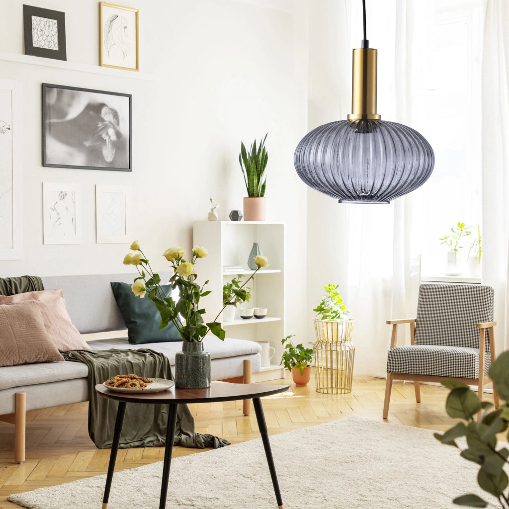Lampada a sospensione Polux Norfolk vetro fumé E27 Ø24,5