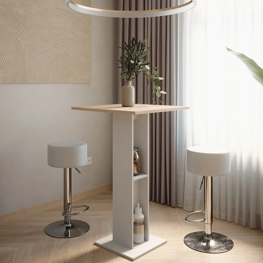 Vicco tavolo bar con sgabelli Bianco/Sonoma 65 x 65 cm con 2 sgabelli da bar