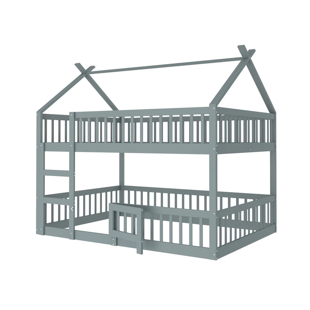 Letto a soppalco per bambini ¨C Minimal ¨C grigio 140x200 in pino massello con scala