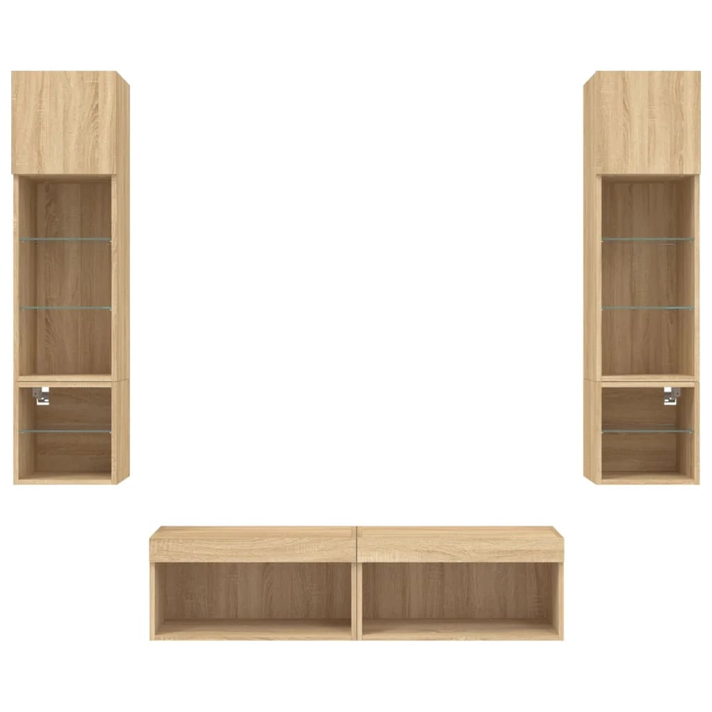 Mobile TV multimediale scaffale TV credenza mobile TV sala da pranzo soggiorno camera da letto con illuminazione a LED 6 pezzi legno ingegnerizzato rovere Sonoma marrone 02_0029458