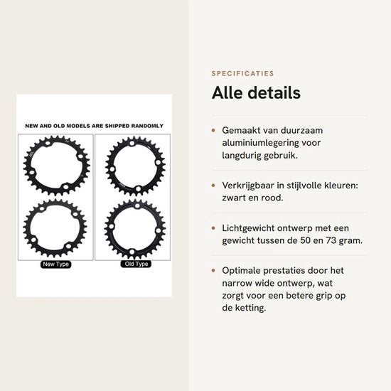 Kettengli Sottile 104mm - Lame in Lega di Alluminio - 32/34/36/38 Denti - Narrow Wide - Adatto per BMX/MTB - Peso Leggero 50-73g - Kettengli per Bicicletta