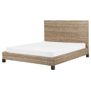 Letto a pannello Rattan naturale Legno di mogano UE Doppio 160 x 200 cm Rete a doghe Testata intrecciata Moderna Boho