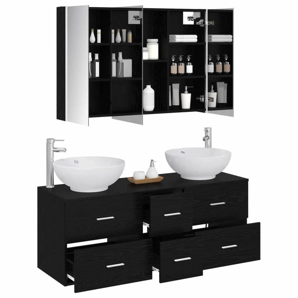 Set di mobili per il bagno 4 pcs Rovere Nero 3406984