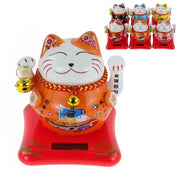 Trade Shop - Gatto Portafortuna Maneki Neko Solare Decoro Con Motivi Tradizionali 9x9x11cm 73779 -