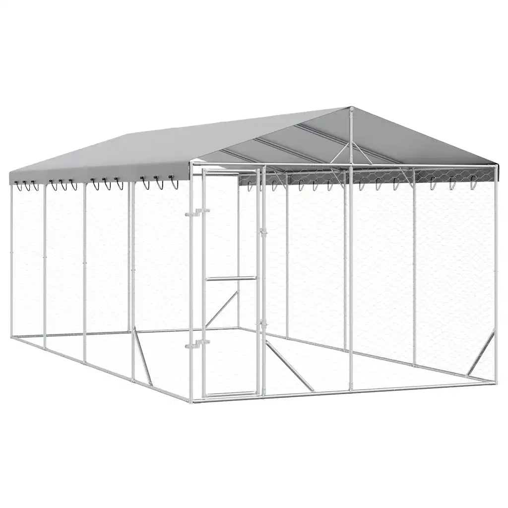 Cuccia Cani da Esterno Tetto Argento 3x6x2,5 m Acciaio Zincato 3190488