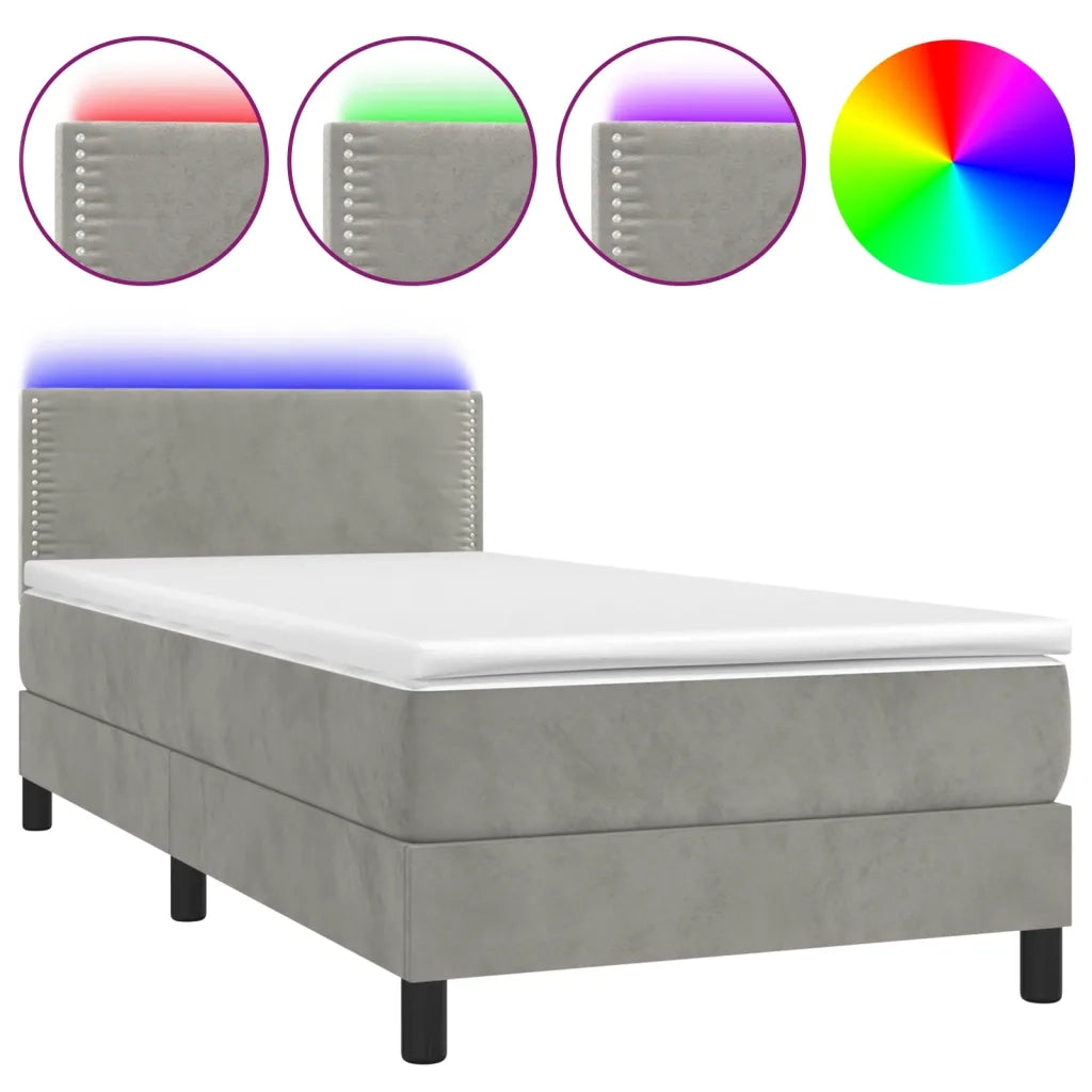 Letto a Molle con Materasso e LED-Struttura Letto con Materasso Grigio Chiaro 80x200 cm Velluto 507078