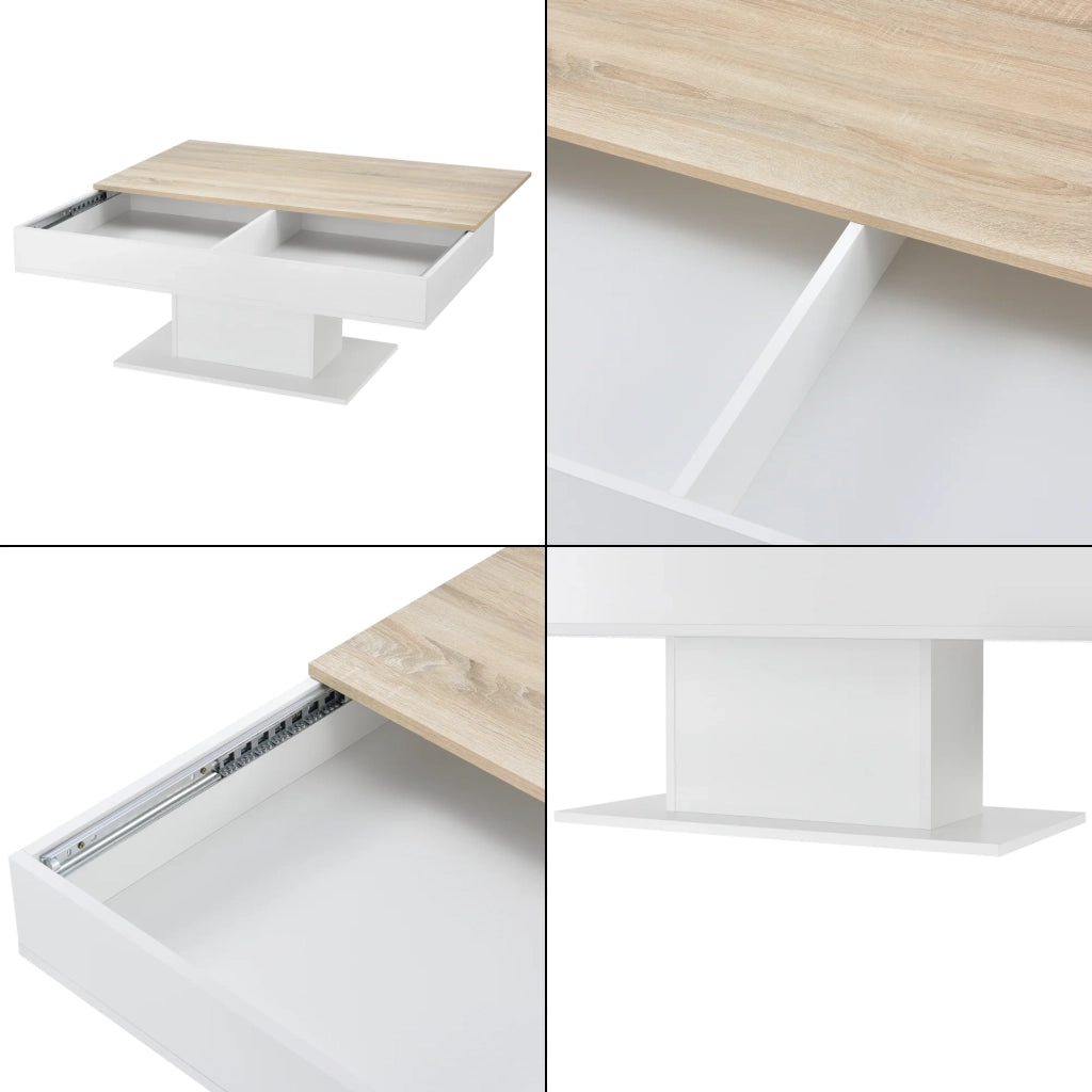 Tavolino con 2 vani portaoggetti 110 cm effetto rovere bianco 03_0006148