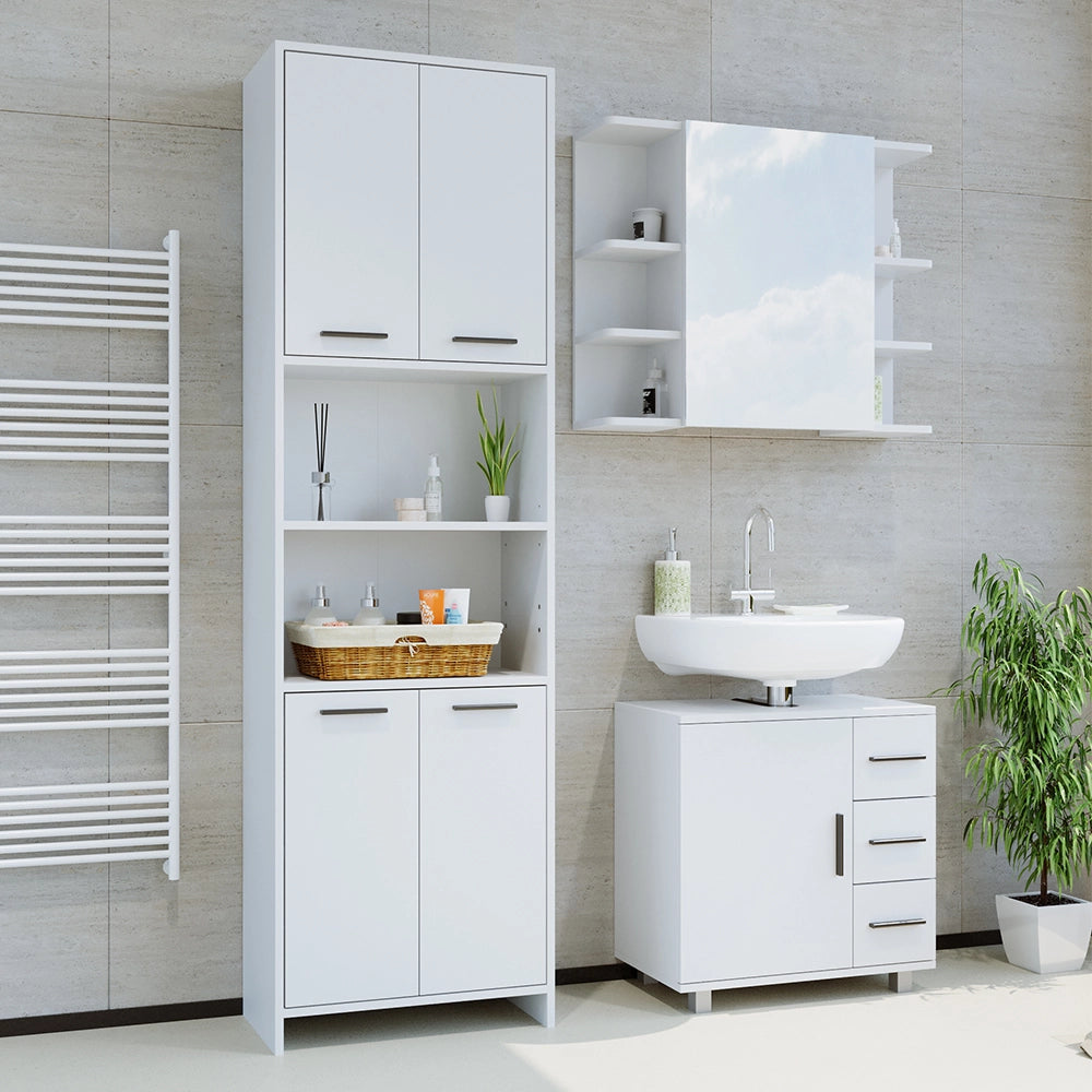 Vicco Set di mobili da bagno Bianco 2 pezzi, con colonna e mobile a specchio per bagno