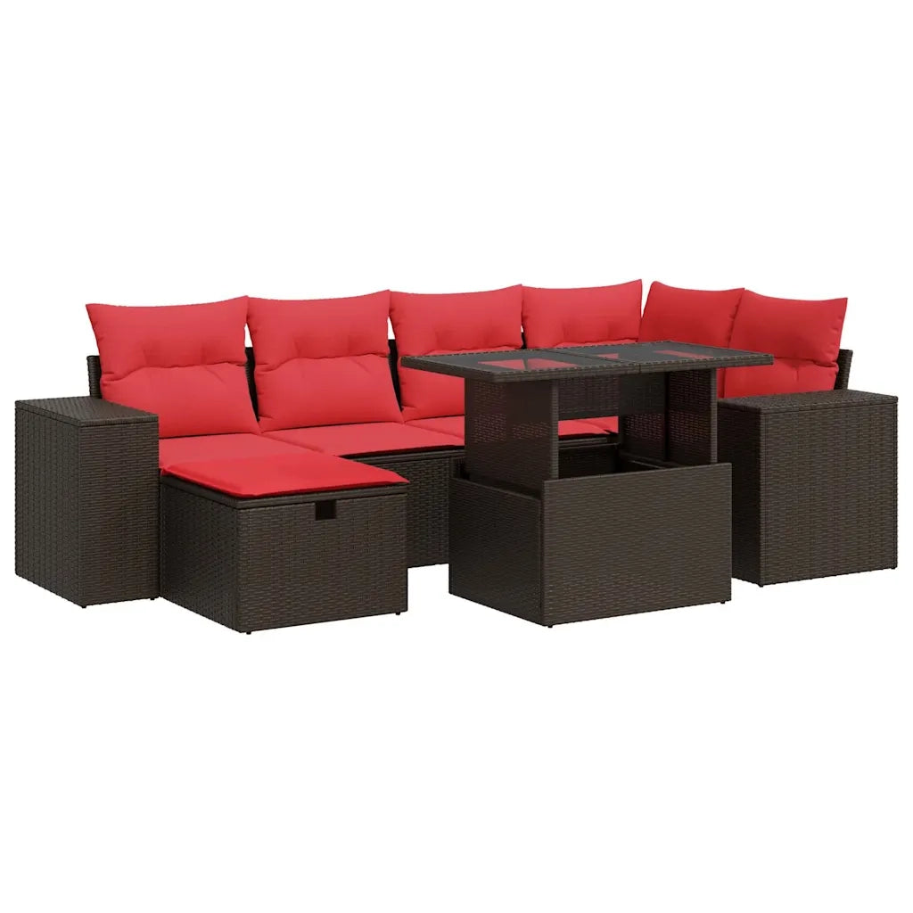 Set Divani da Giardino con Cuscini 7pz Nero Polyrattan Acacia 3327944