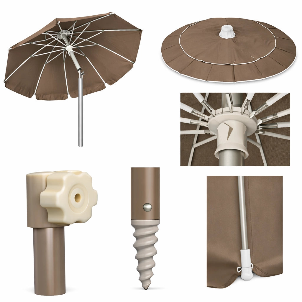 Ombrellone Mare Spiaggia 240 cm Antivento Alluminio UV50+ Inclinabile con Custodia e Trivella