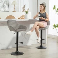 Set 2 Sgabelli da Bar in velluto Girevole con poggiapiedi e altezza regolabile, 50.5x50x107cm, Grigio