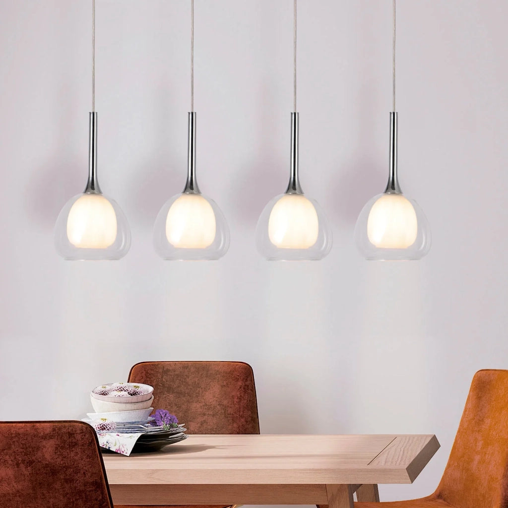 LÚZETE - LAMPADARIO A SOSPENSIONE 4 LUCI VETRO ESTERNO TRANSPARENTE INTERNO BIANCO NOLINA