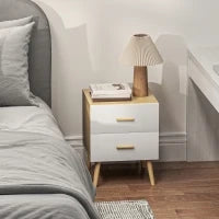 Comodino con 2 Cassetti in Legno in Stile Scandinavo, 40x40x50 cm, Rovere