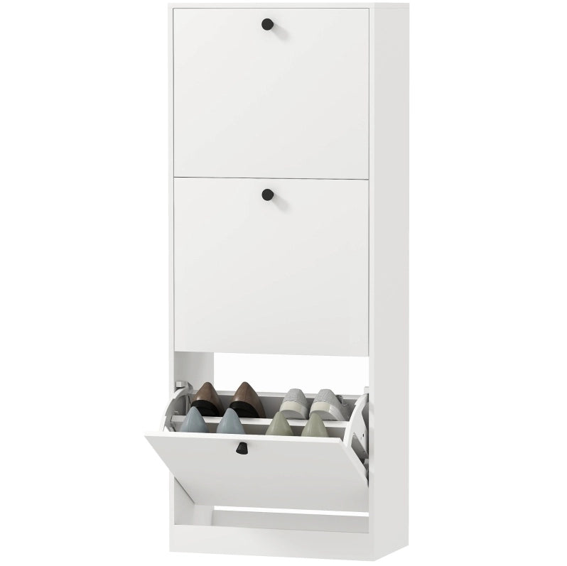 Scarpiera slim bianca a 3 ante ribalta, 47 x 26 x 120 cm