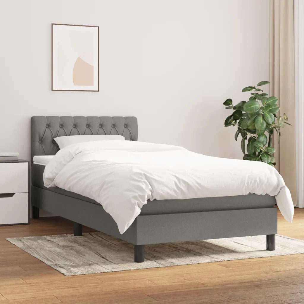 Letto singolo | Letto per adulti | Giroletto a Molle con Materasso Grigio Scuro 100x200 cm Tessuto