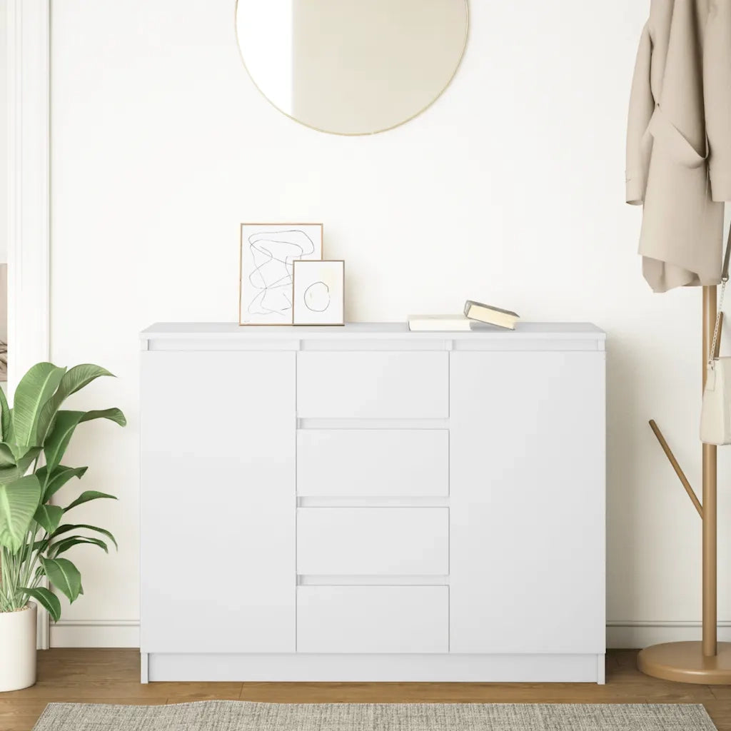 Credenza con Cassetti Bianco 100,5x35x76cm in Legno Multistrato